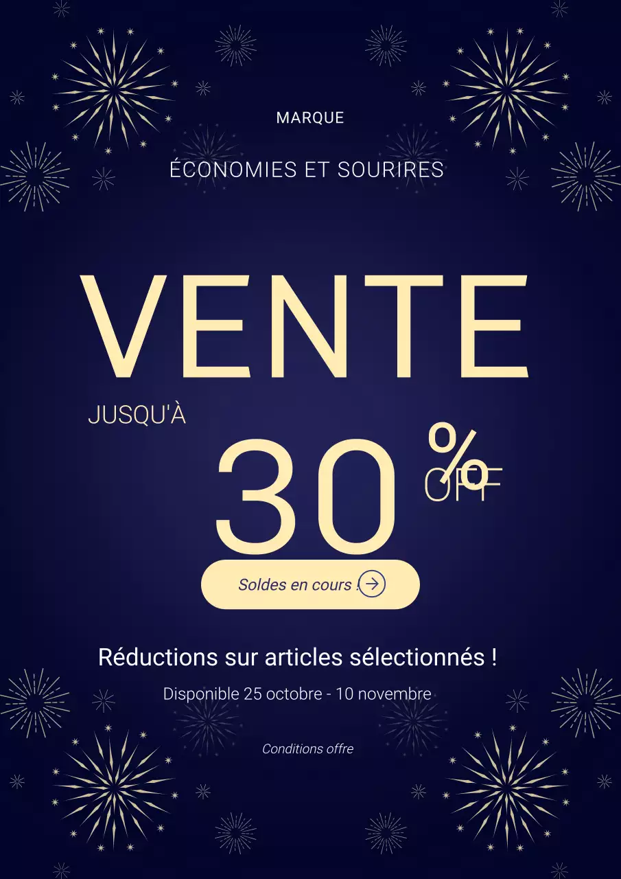 Affiche minimaliste bleue et beige pour les soldes du Nouvel An