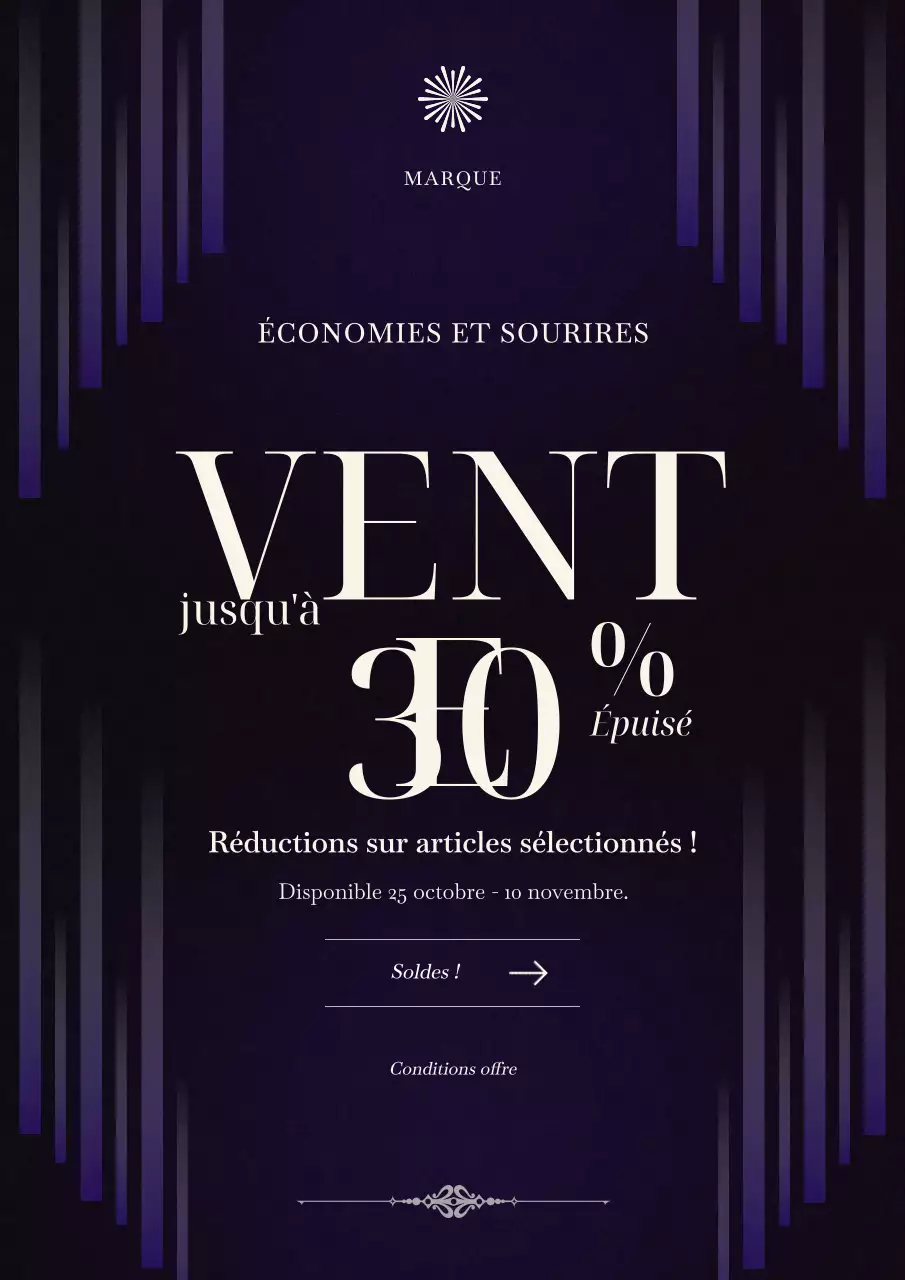 Affiche de soldes du Nouvel An moderne et minimaliste violette et blanche
