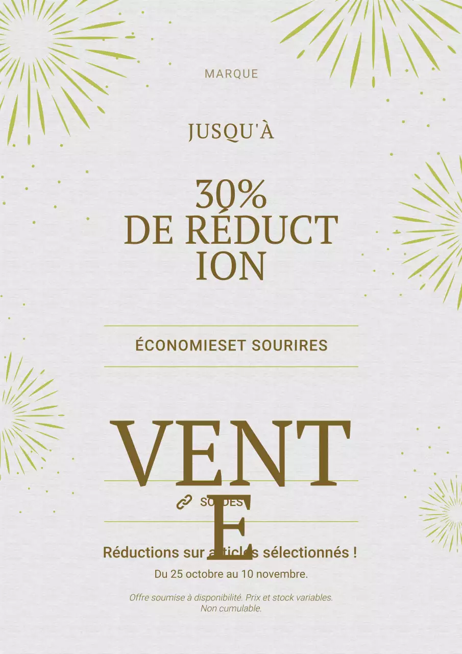 Affiche minimaliste grise et or pour les soldes du Nouvel An