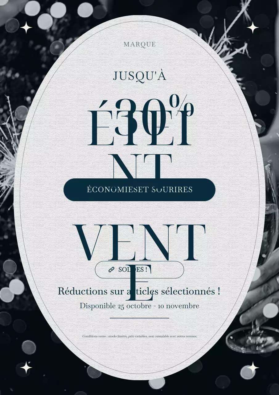 Affiche minimaliste bleue et grise pour les soldes du Nouvel An