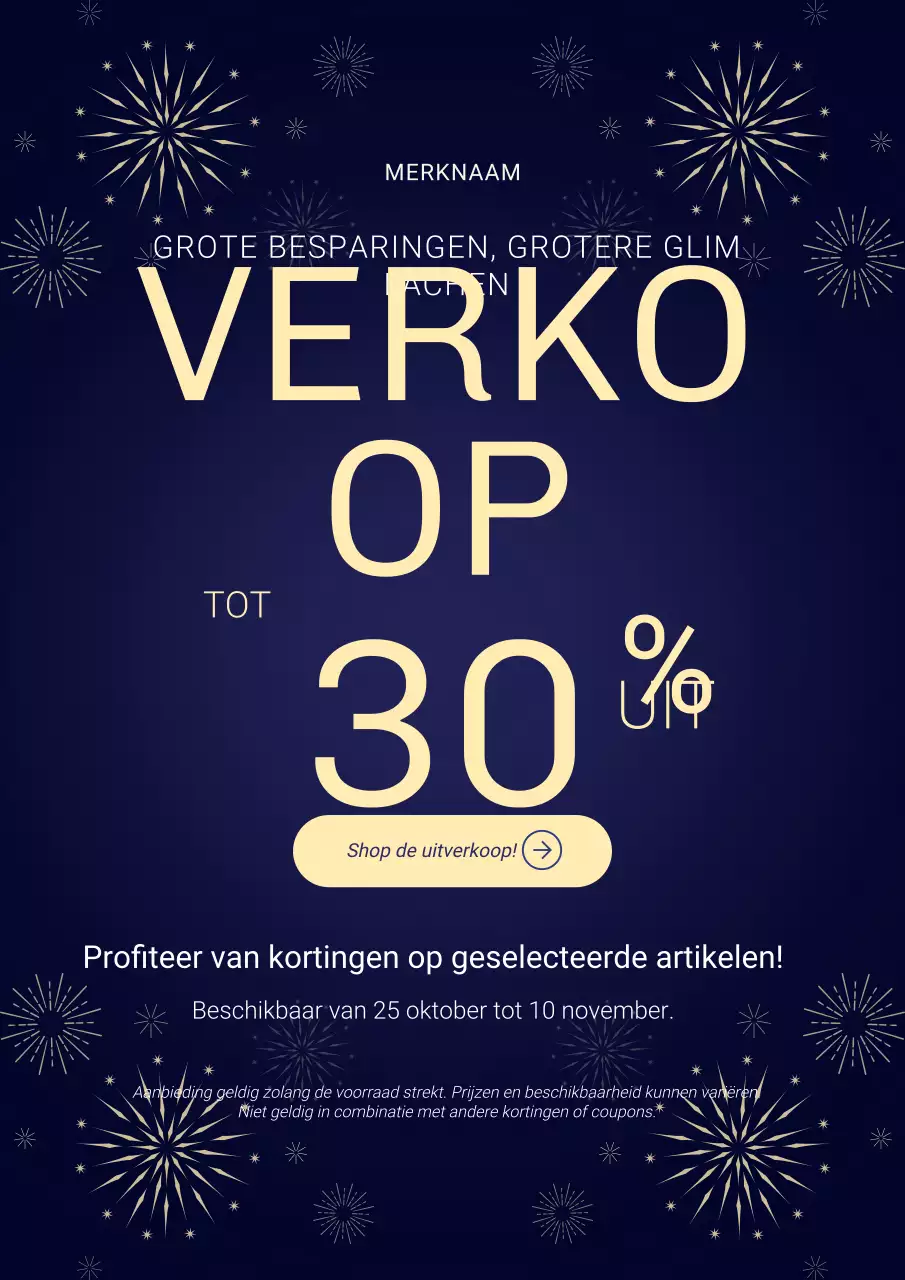 Blauwe en beige minimalistische nieuwjaarsuitverkoopposter