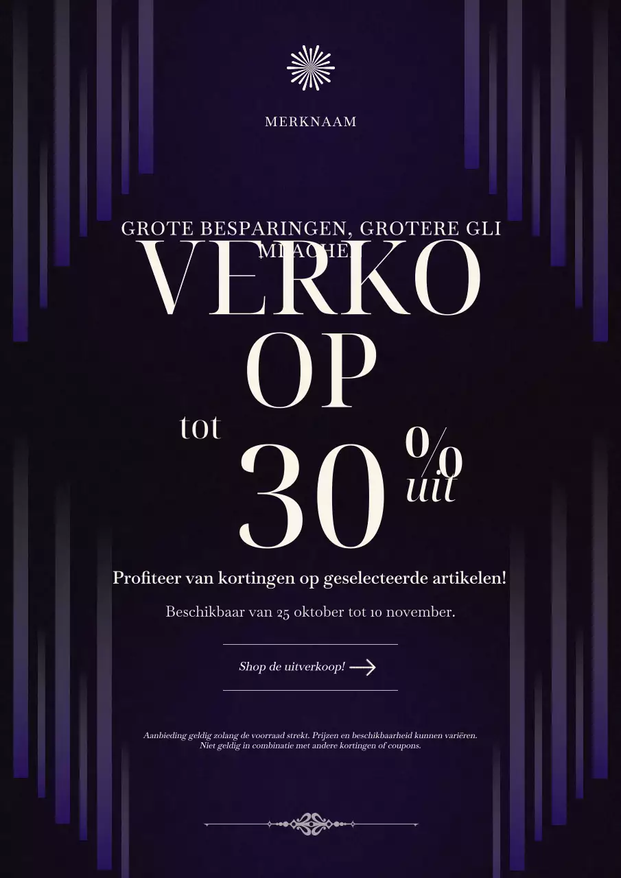 Paarse en witte moderne minimalistische nieuwjaarsuitverkoopposter