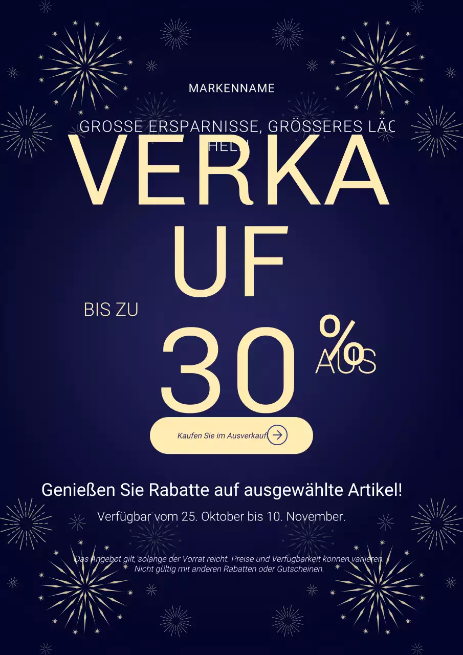 Minimalistisches Neujahrs-Verkaufsplakat in Blau und Beige