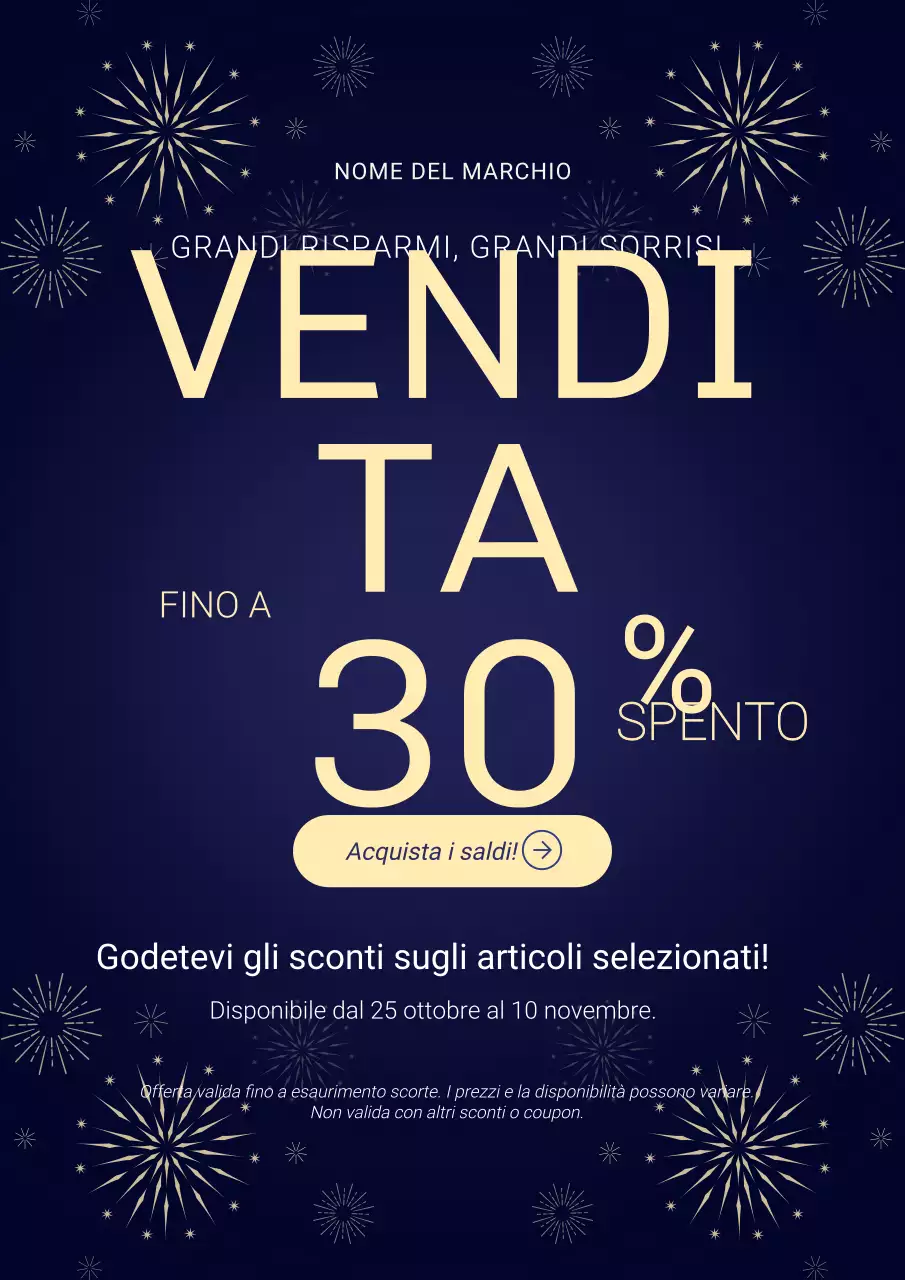 Poster minimalista blu e beige per i saldi di Capodanno