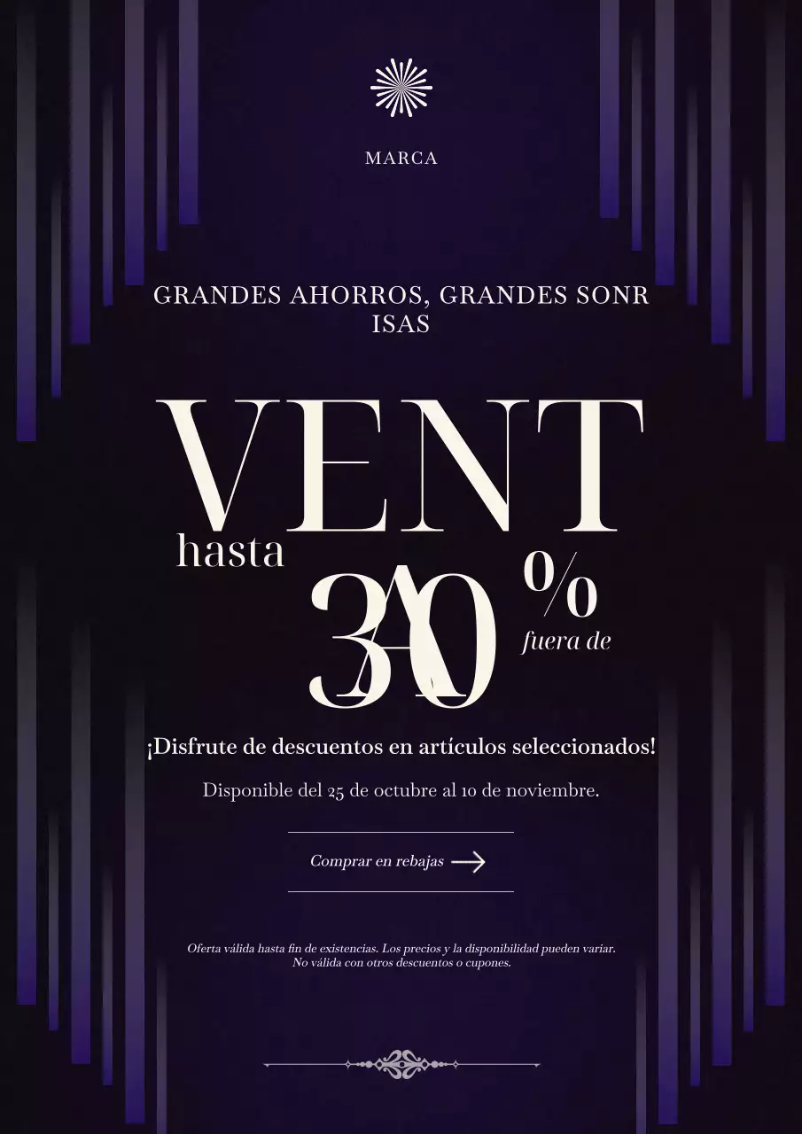 Póster de rebajas de Año Nuevo minimalista moderno en morado y blanco