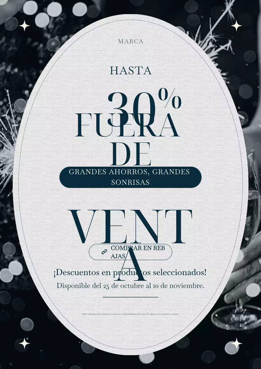 Póster minimalista azul y gris para las rebajas de Año Nuevo