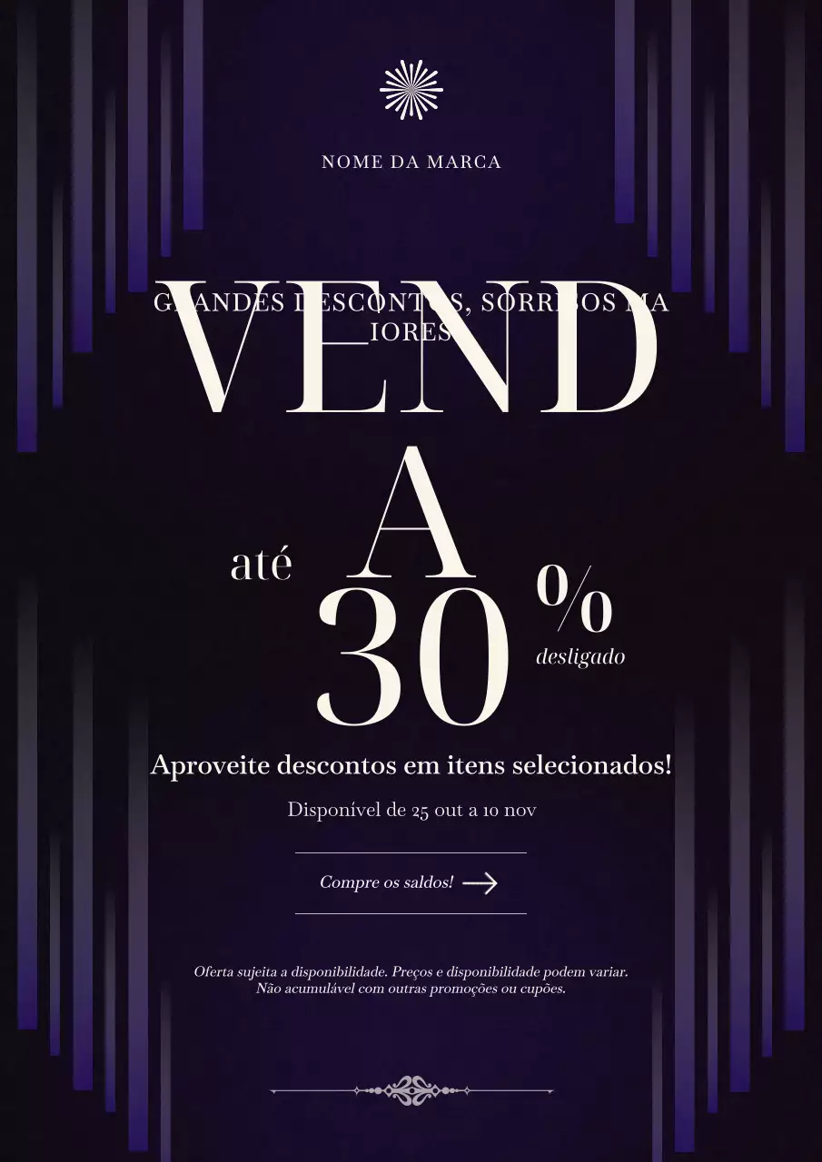 Pôster minimalista moderno roxo e branco para promoção de Ano Novo