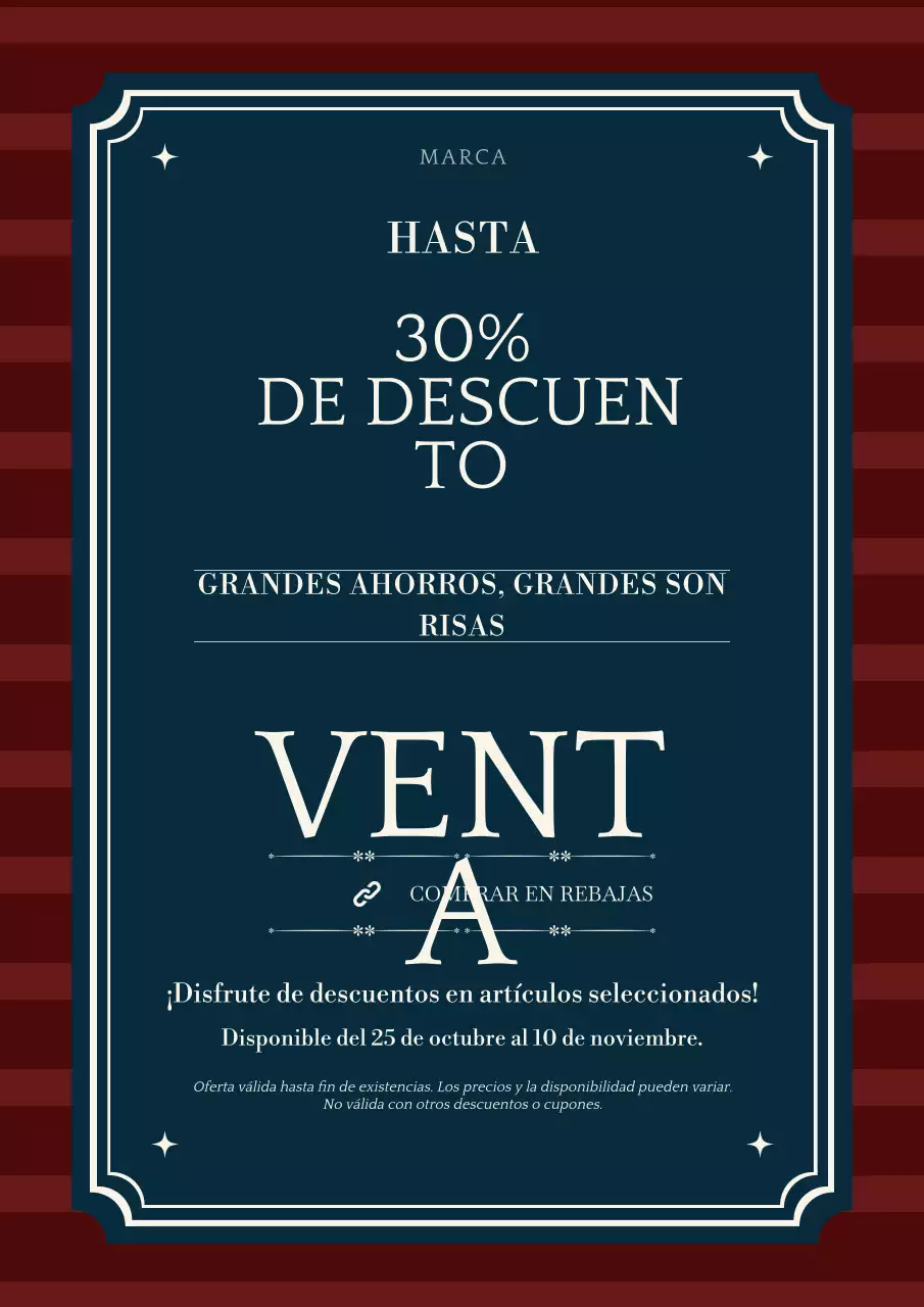 Póster minimalista azul y blanco para las rebajas de Año Nuevo