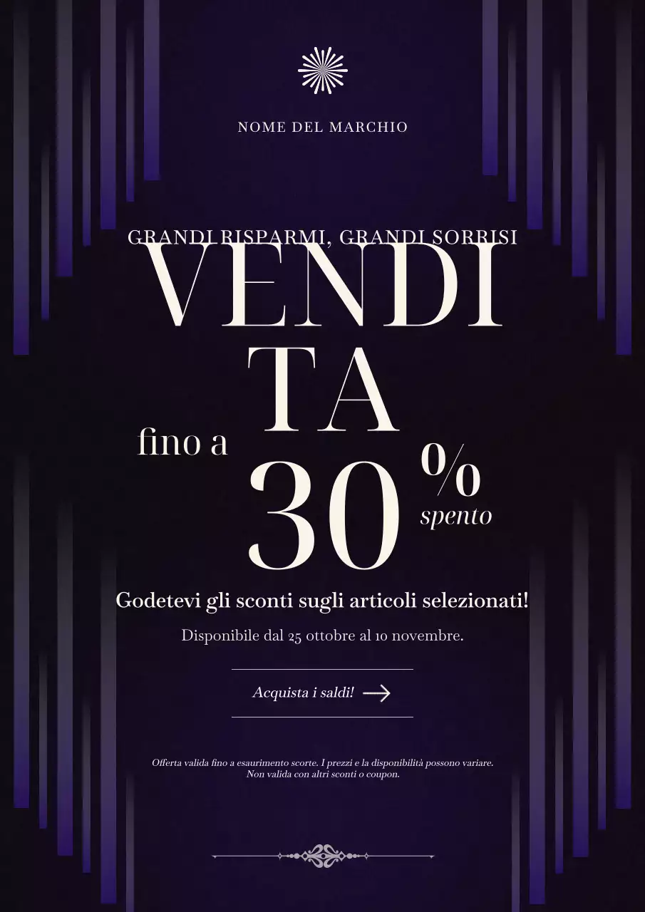 Manifesto minimalista moderno viola e bianco per i saldi di Capodanno