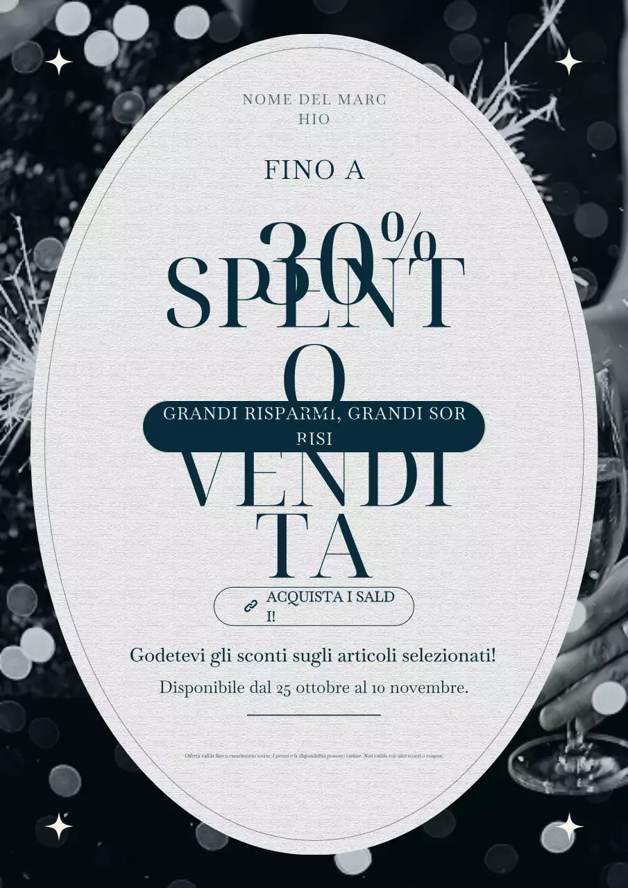 Manifesto minimalista blu e grigio per i saldi di Capodanno