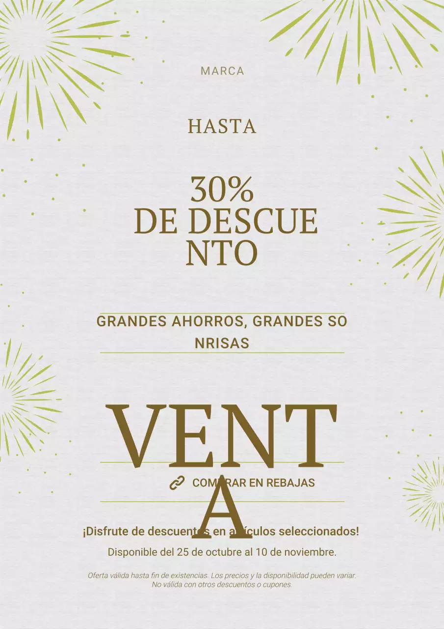 Póster minimalista gris y dorado para las rebajas de Año Nuevo