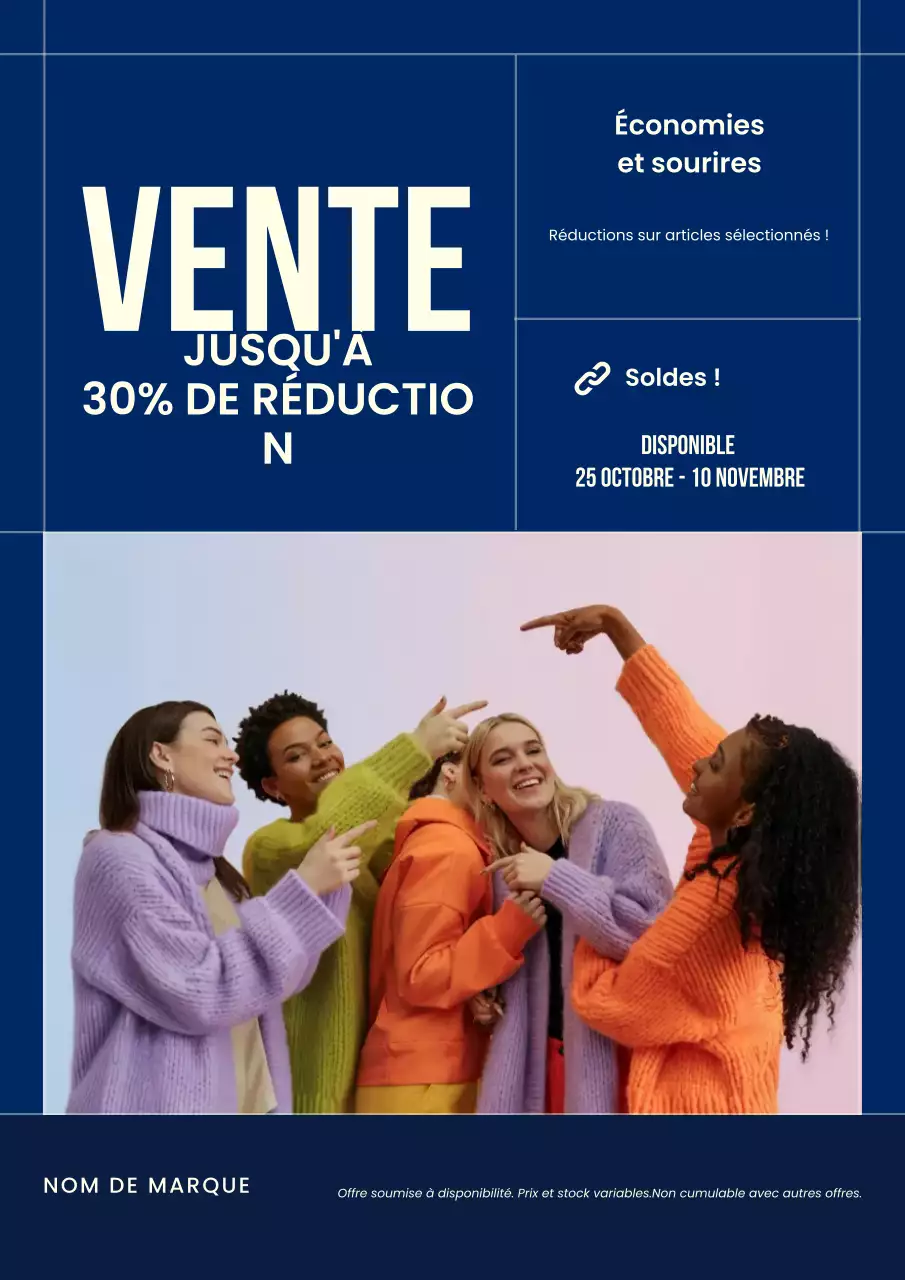 Affiche de soldes du Nouvel An Mode minimaliste et audacieuse bleue et blanche