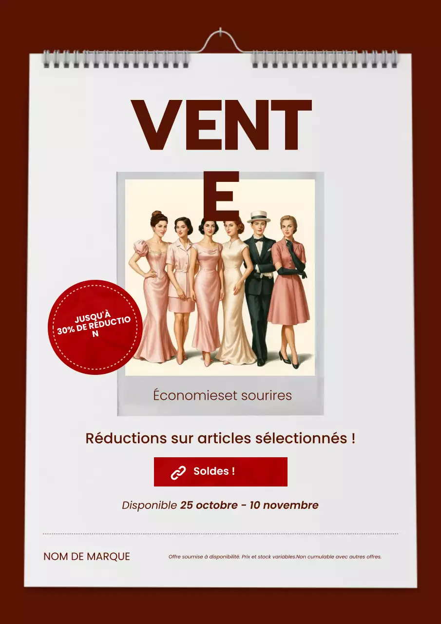 Affiche des soldes du Nouvel An de Bol Modern Fashion blanche et rouge