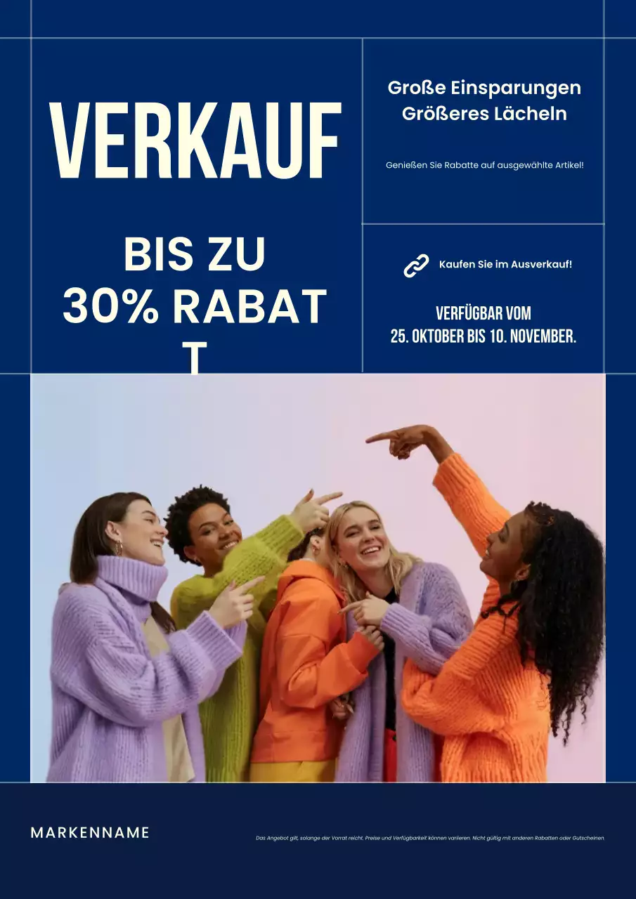 Blau-weißes minimalistisches und auffälliges Mode-Neujahrsangebotsplakat