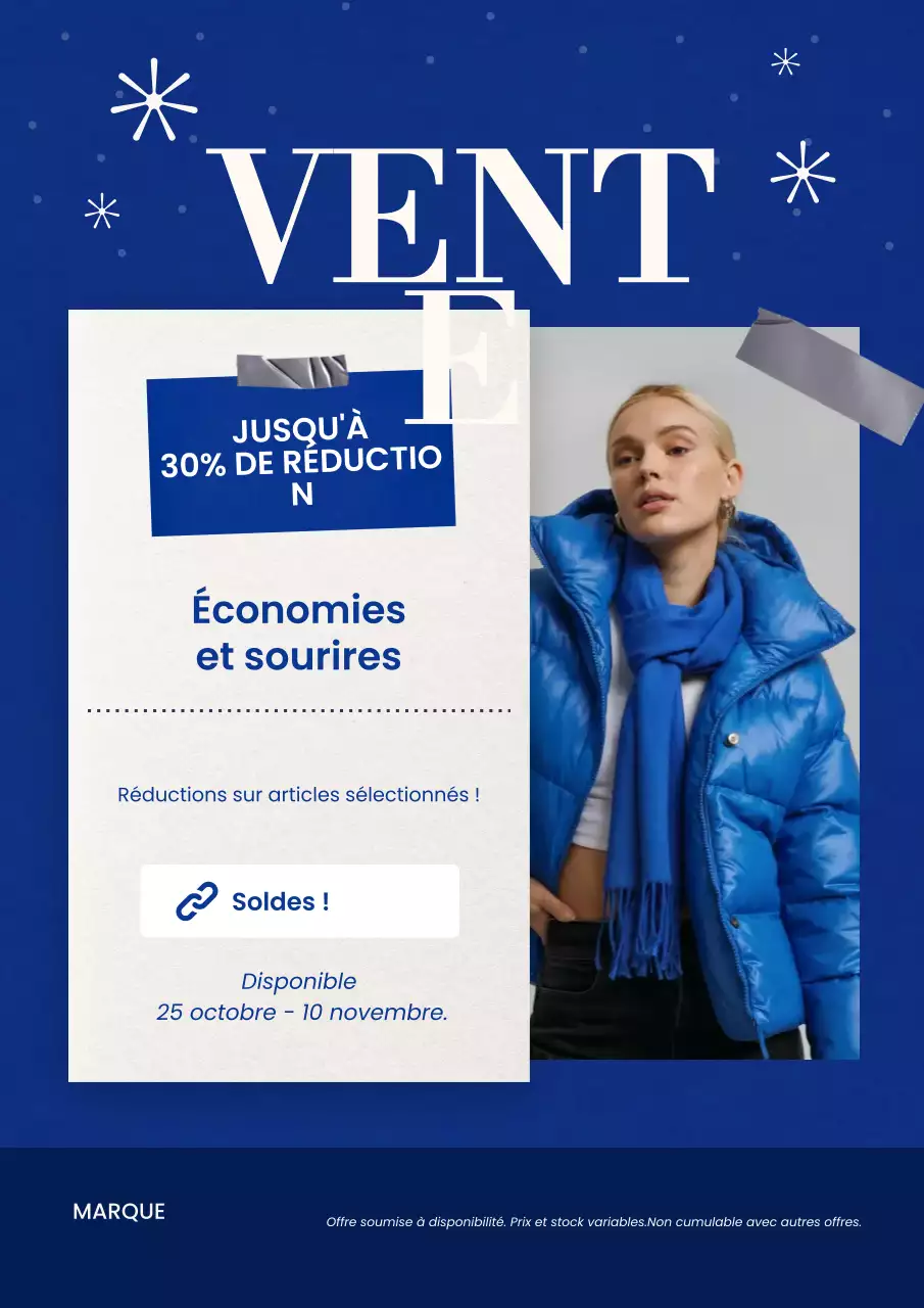Affiche de soldes du Nouvel An pour la mode minimaliste moderne bleue et blanche