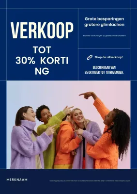 Blauwe en witte minimalistische, opvallende mode-uitverkoopposter voor het nieuwe jaar