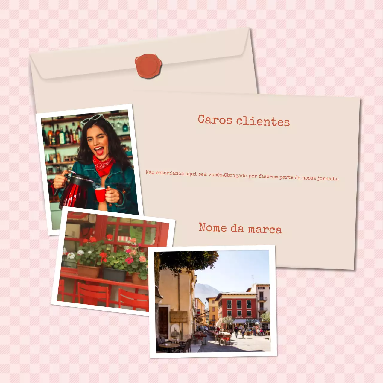 Quadro para redes sociais com mensagem minimalista e moderna de Ano Novo em tons de rosa e vermelho.