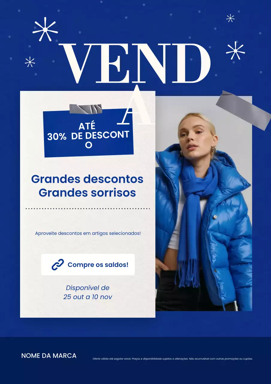 Pôster minimalista moderno em azul e branco para promoção de Ano Novo