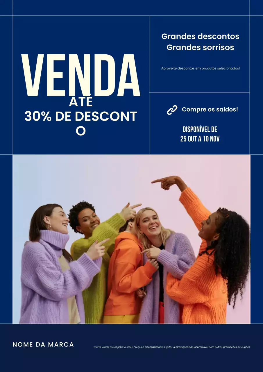 Pôster minimalista em azul e branco para promoção de Ano Novo com estilo arrojado.