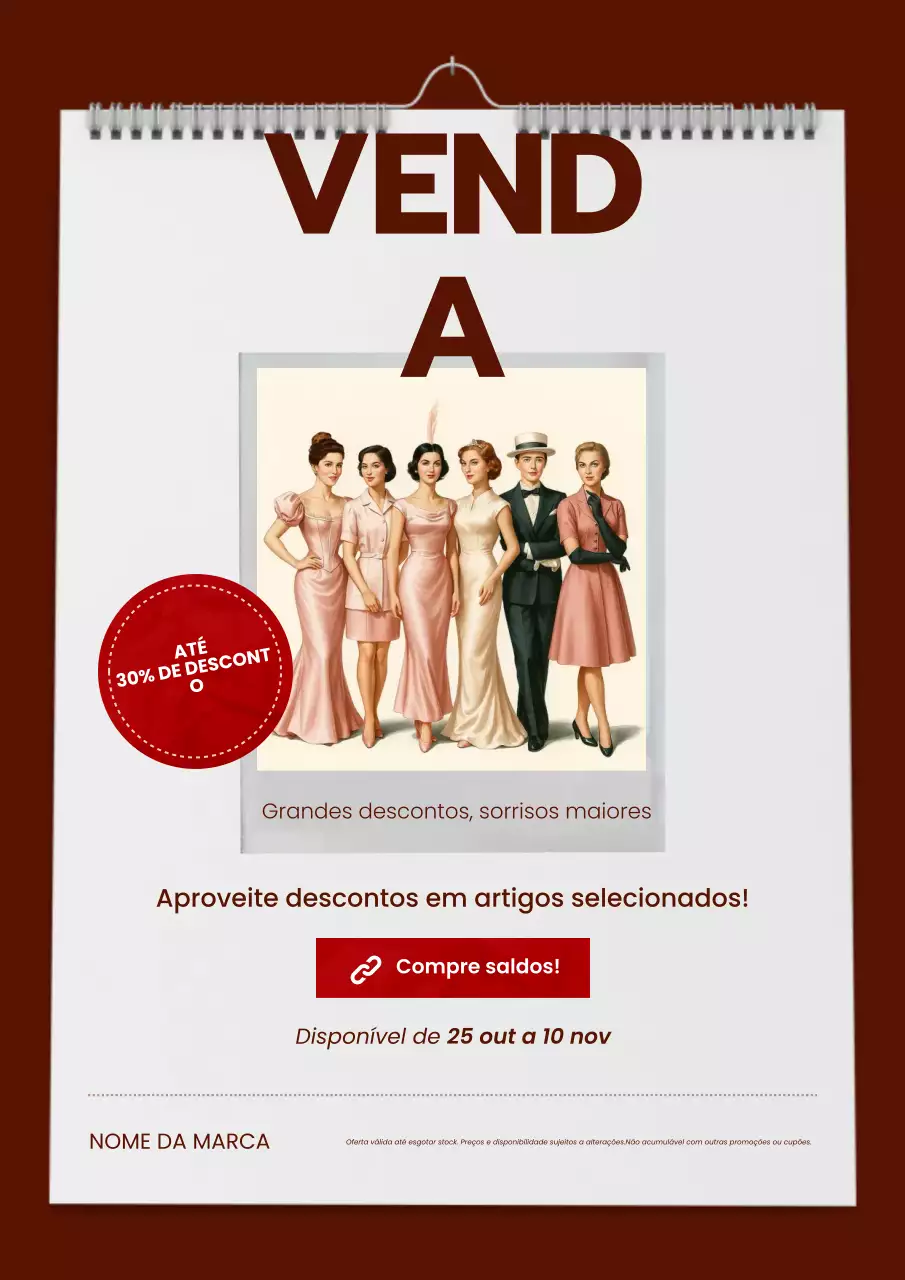 Cartaz de Venda de Ano Novo da Bol Modern Fashion em Branco e Vermelho