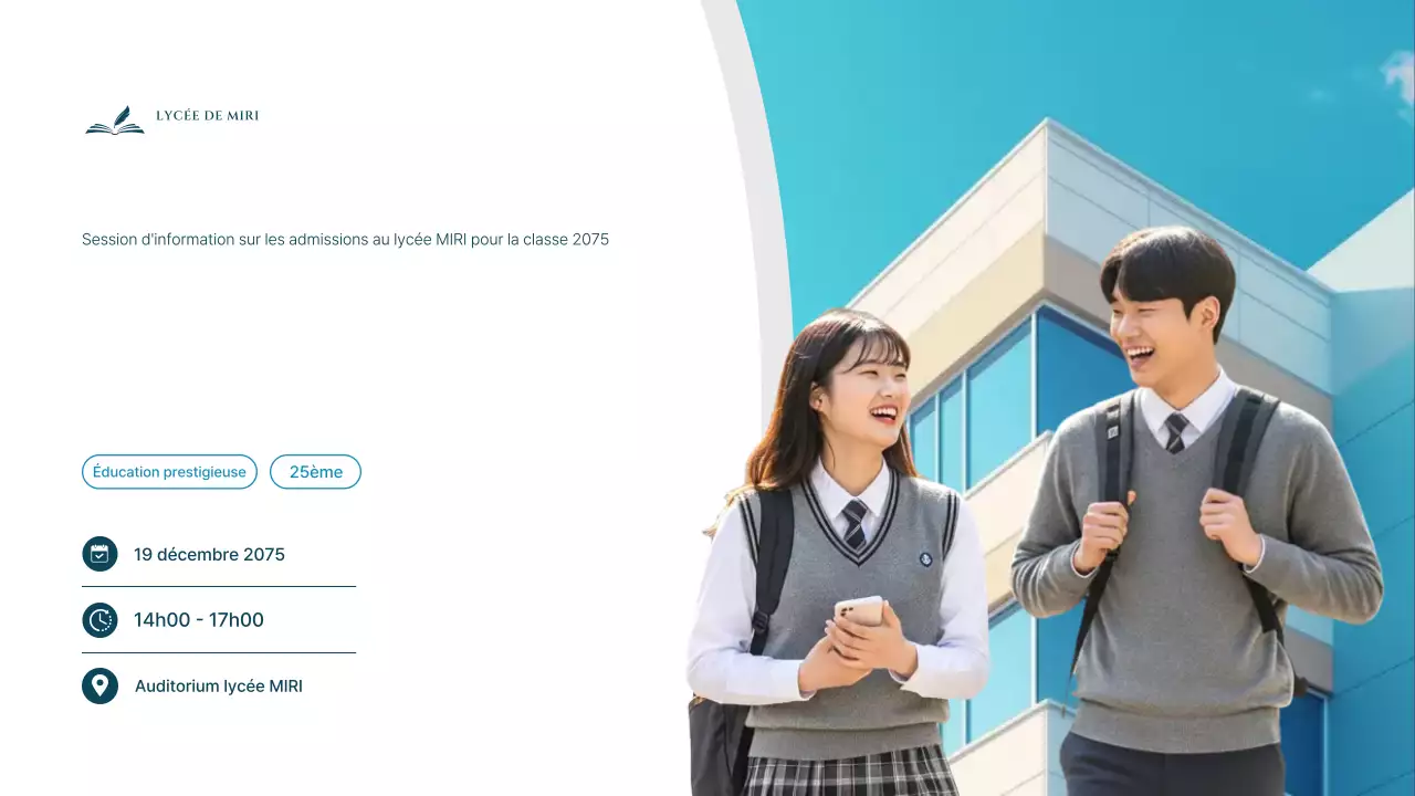 Documents de présentation pour la séance d'information sur l'entrée au lycée, qui se déroule dans un cadre épuré et bleu ciel.