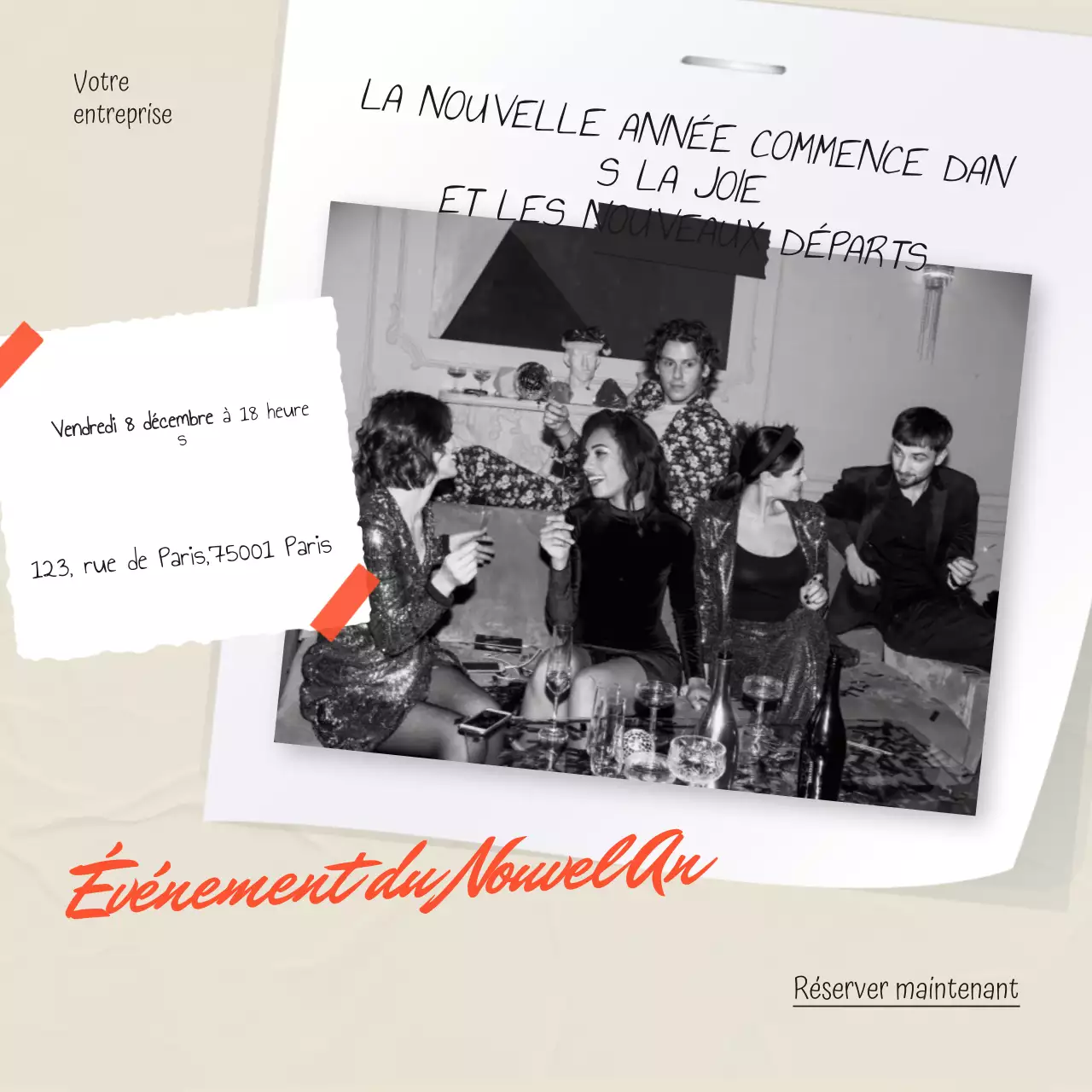 Événement moderne beige et rouge du Nouvel An sur les réseaux sociaux