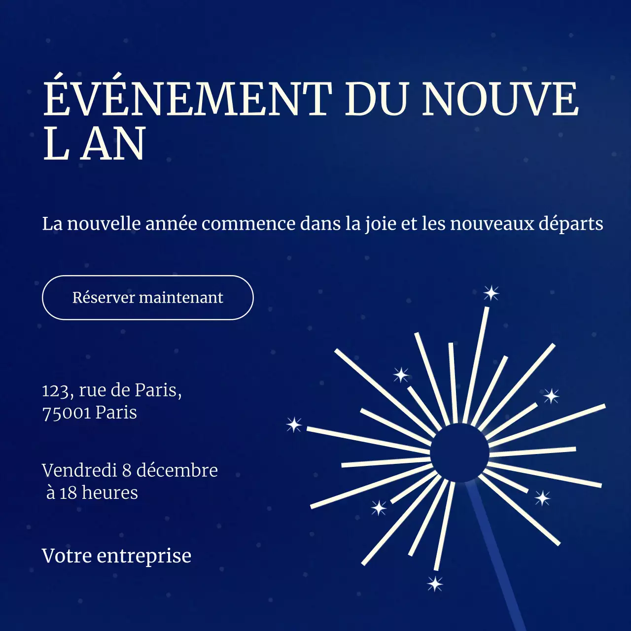 Événement minimaliste bleu et blanc du Nouvel An sur les réseaux sociaux