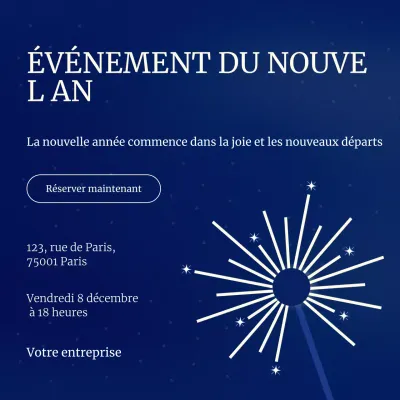 Événement minimaliste bleu et blanc du Nouvel An sur les réseaux sociaux