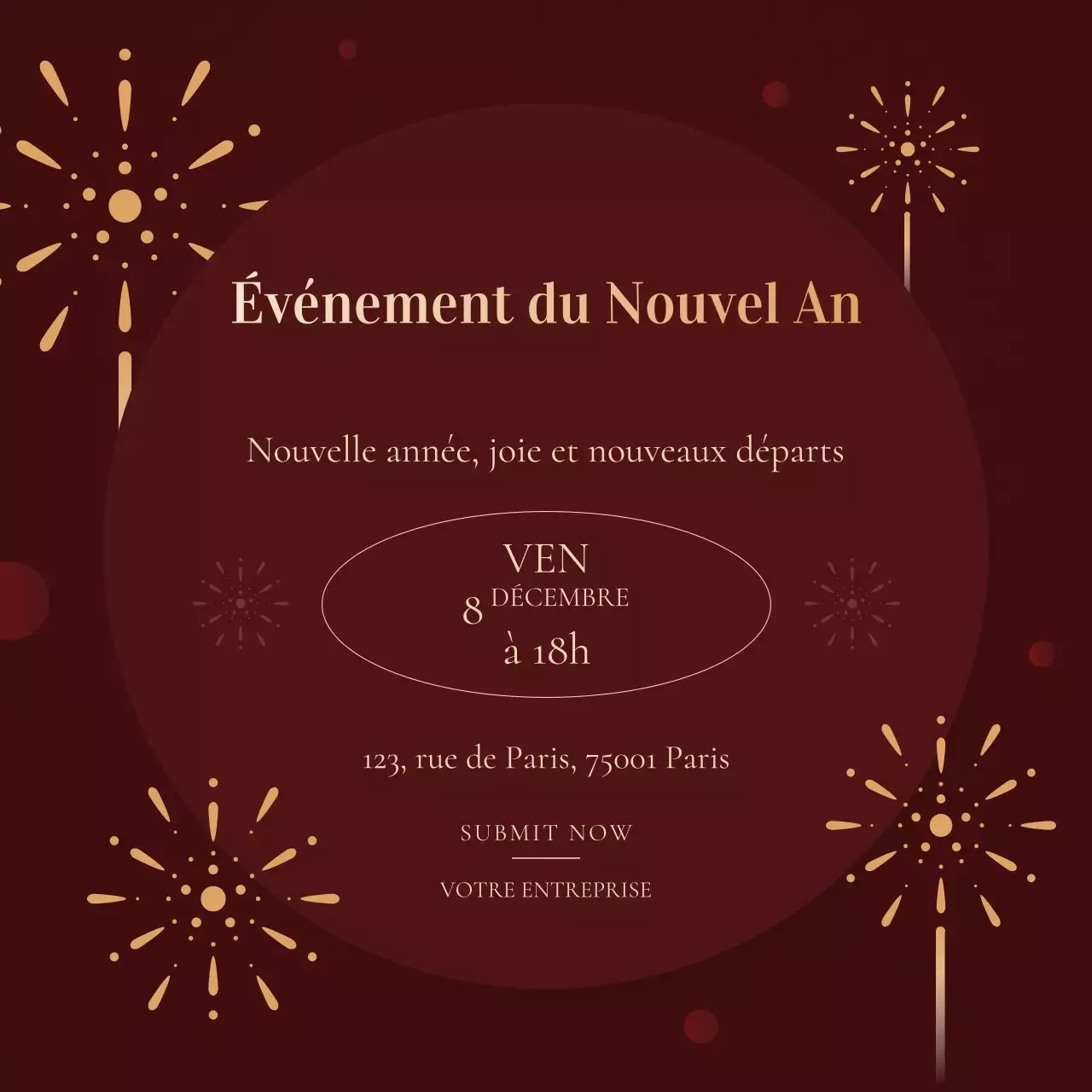 Événement du Nouvel An minimaliste moderne rouge et or sur les réseaux sociaux