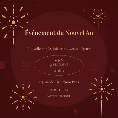Événement du Nouvel An minimaliste moderne rouge et or sur les réseaux sociaux