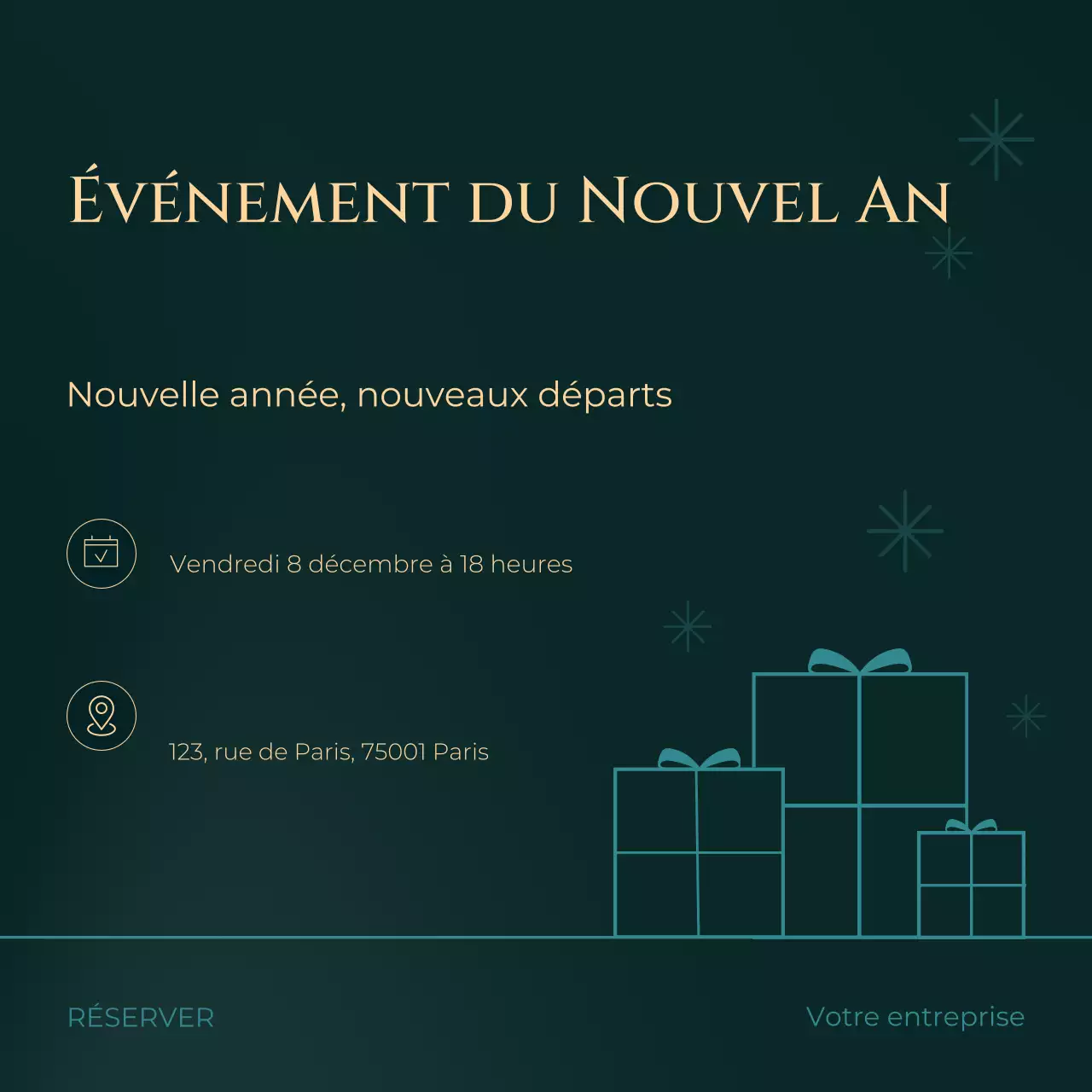 Événement minimaliste vert et beige du Nouvel An sur les réseaux sociaux