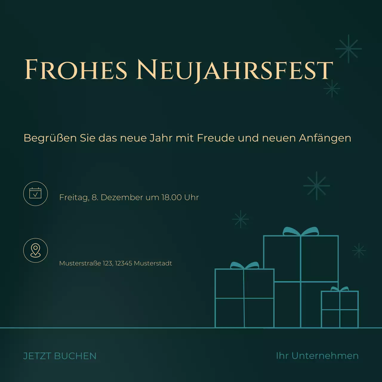 Grün-beige minimalistische Social-Media-Plattform für Neujahrsveranstaltungen