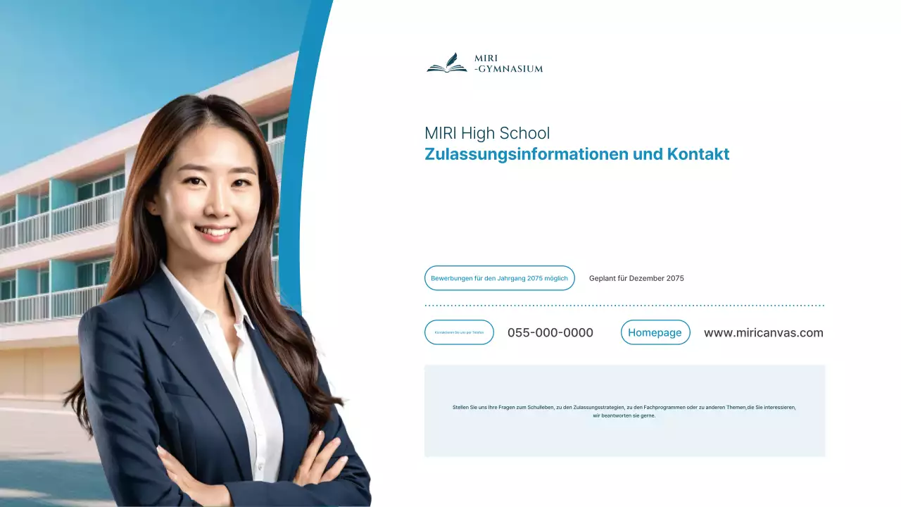 Präsentationsmaterialien für die Informationsveranstaltung zum Schuleingang der sauberen, himmelblauen High School