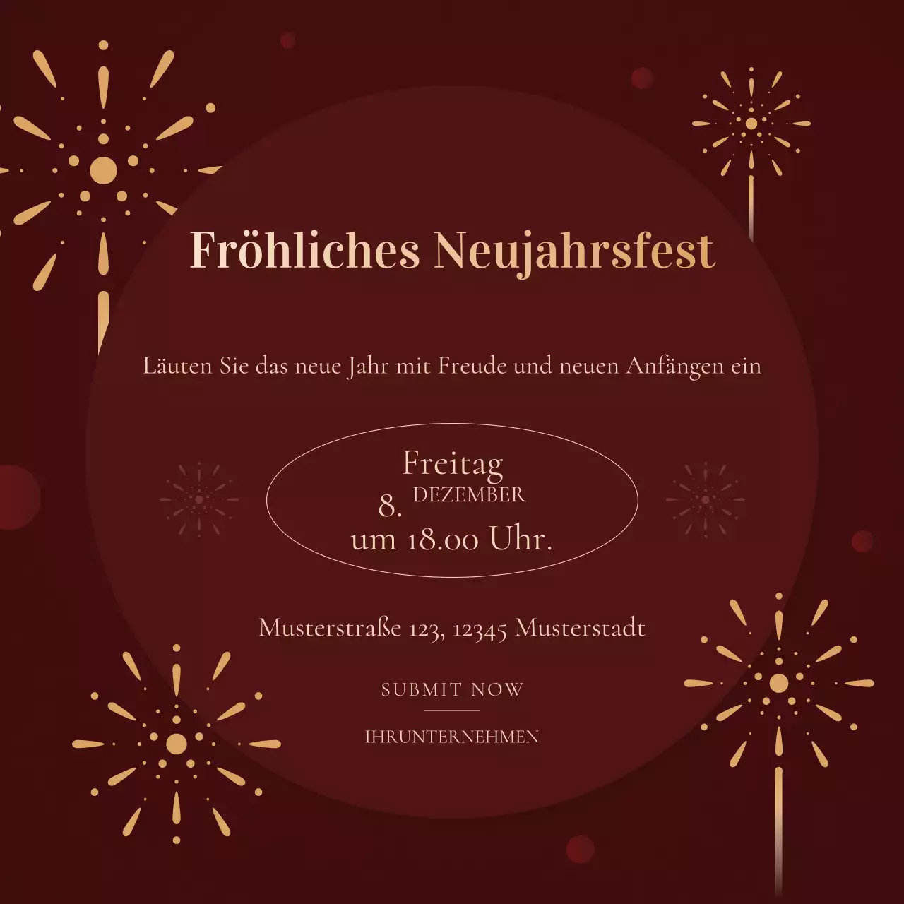 Rot-goldener, moderner minimalistischer Social-Media-Platz für Neujahrsveranstaltungen