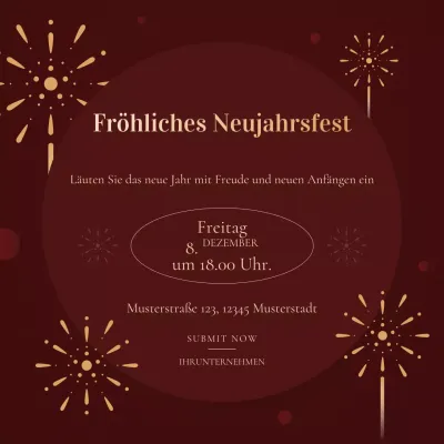 Rot-goldener, moderner minimalistischer Social-Media-Platz für Neujahrsveranstaltungen