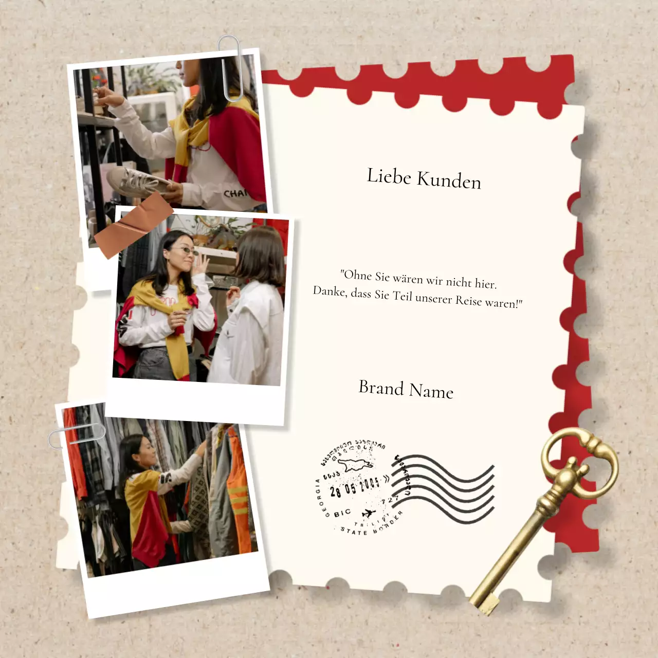 Beige und Rot Minimal Modern Retail Neujahrsgrüße Social Media Platz