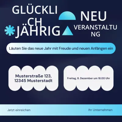 Blau-weißes geometrisches Social-Media-Feld für Neujahrsveranstaltungen