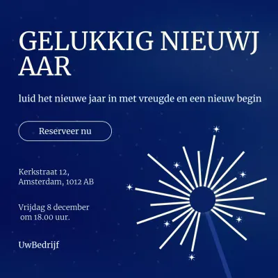 Blauw en wit minimalistisch nieuwjaarsevenement social media plein