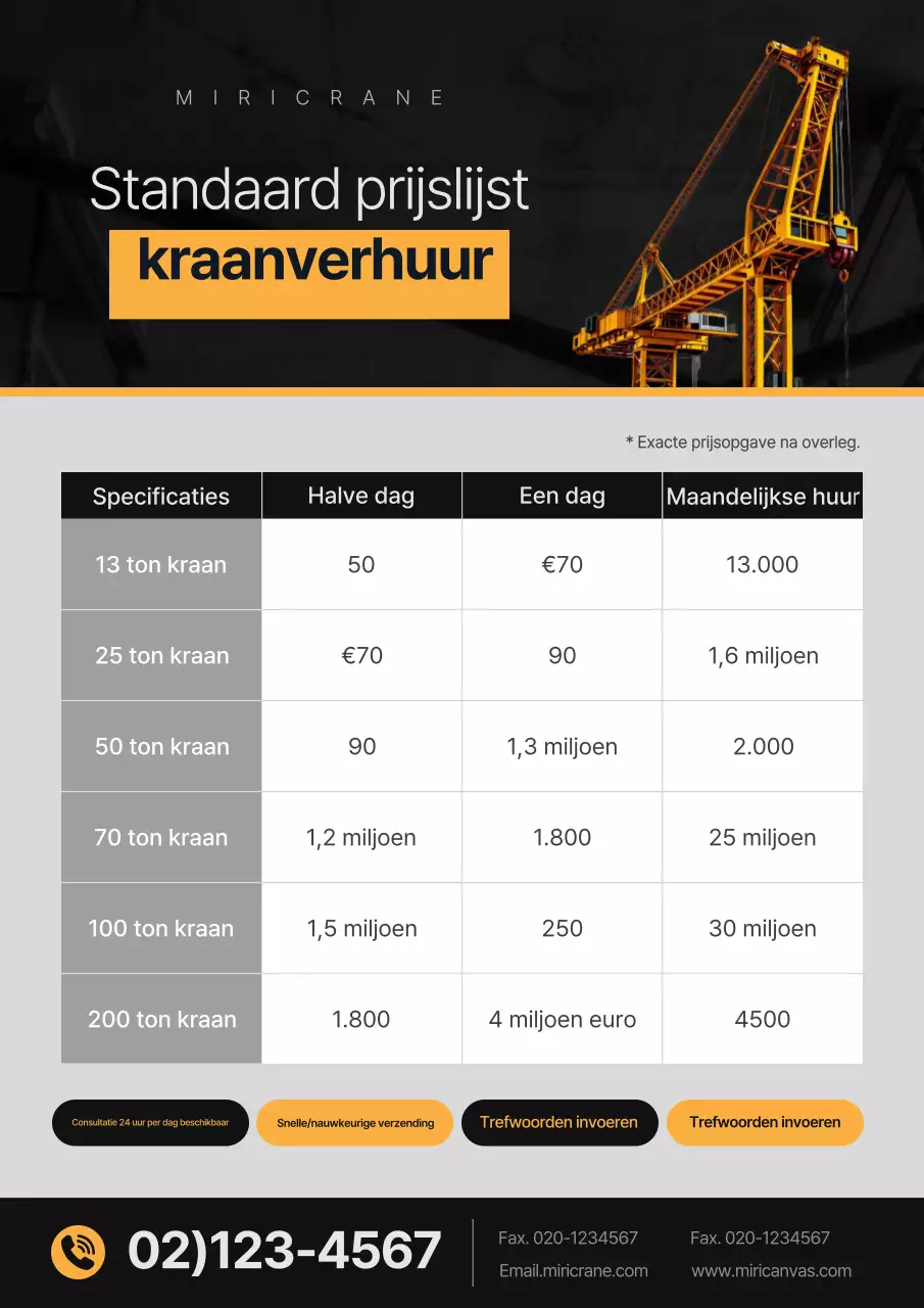 Moderne zwart-gele reclame voor bouwmachines