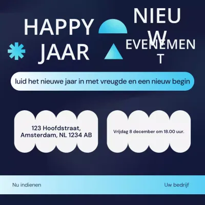 Blauw en wit geometrisch nieuwjaarsevenement social media vierkant