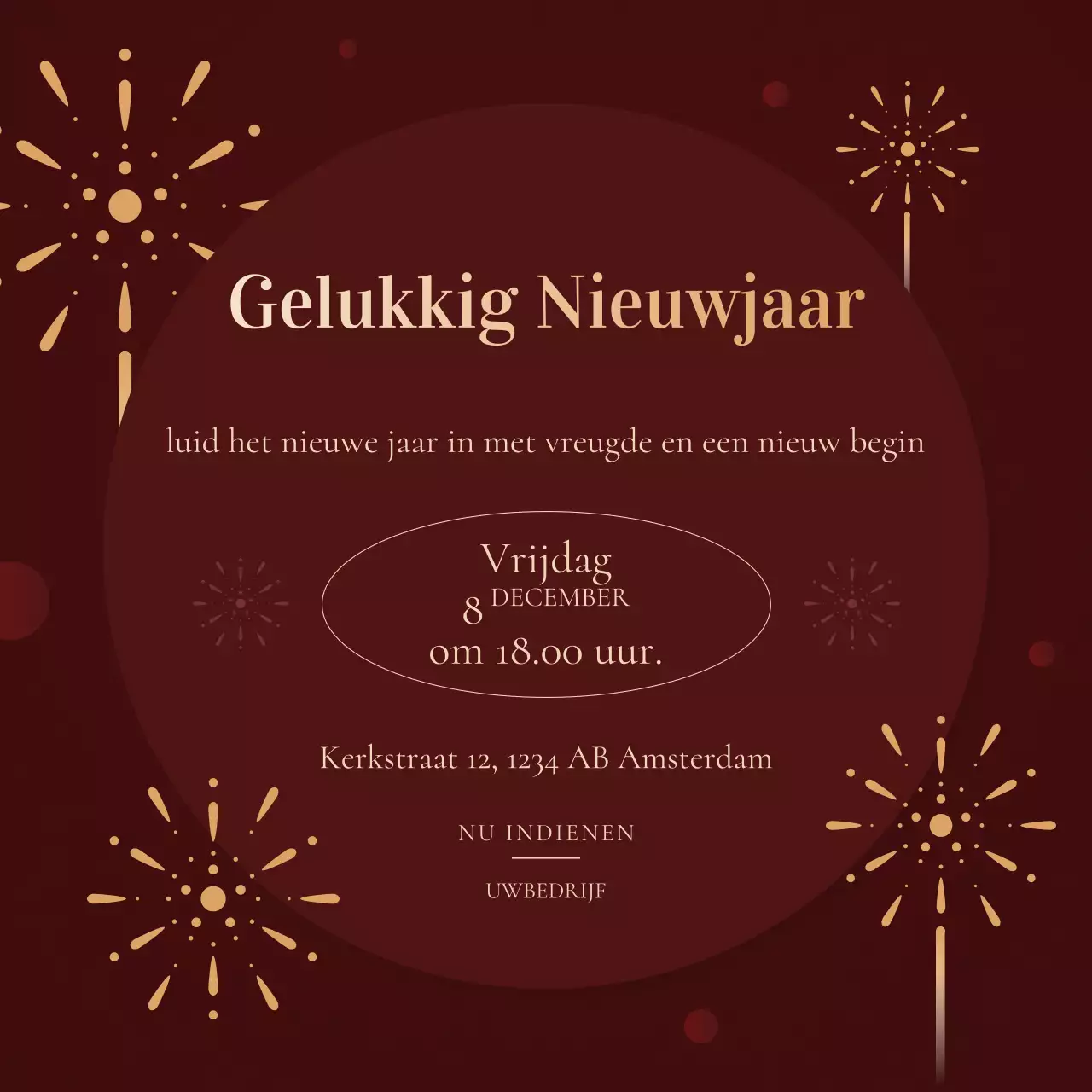 Rood en goud modern minimalistisch nieuwjaarsevenement social media plein