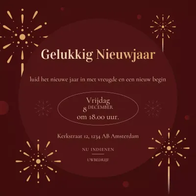 Rood en goud modern minimalistisch nieuwjaarsevenement social media plein