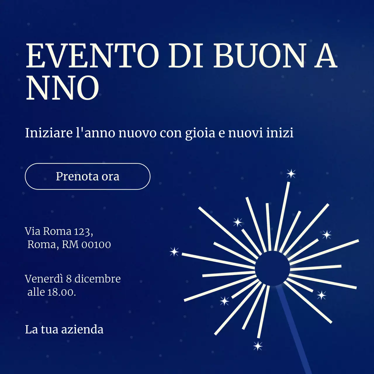 Evento di Capodanno minimalista blu e bianco sui social media