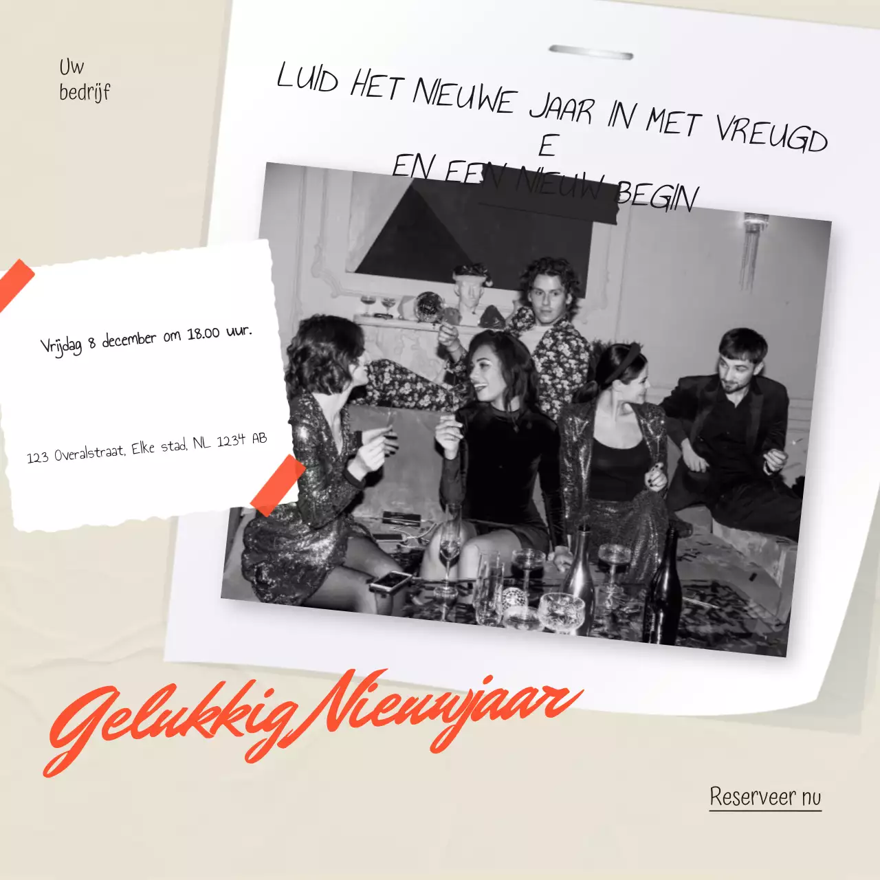 Beige en rood modern nieuwjaarsevenement Social Media Square