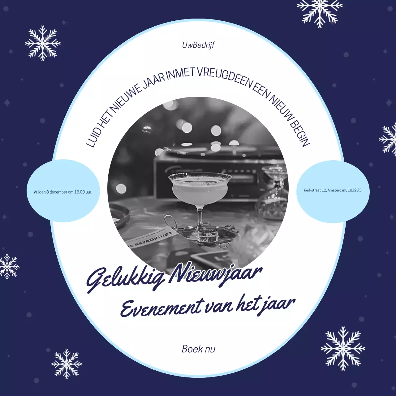 Blauw en wit eenvoudig speels nieuwjaarsevenement social media vierkant