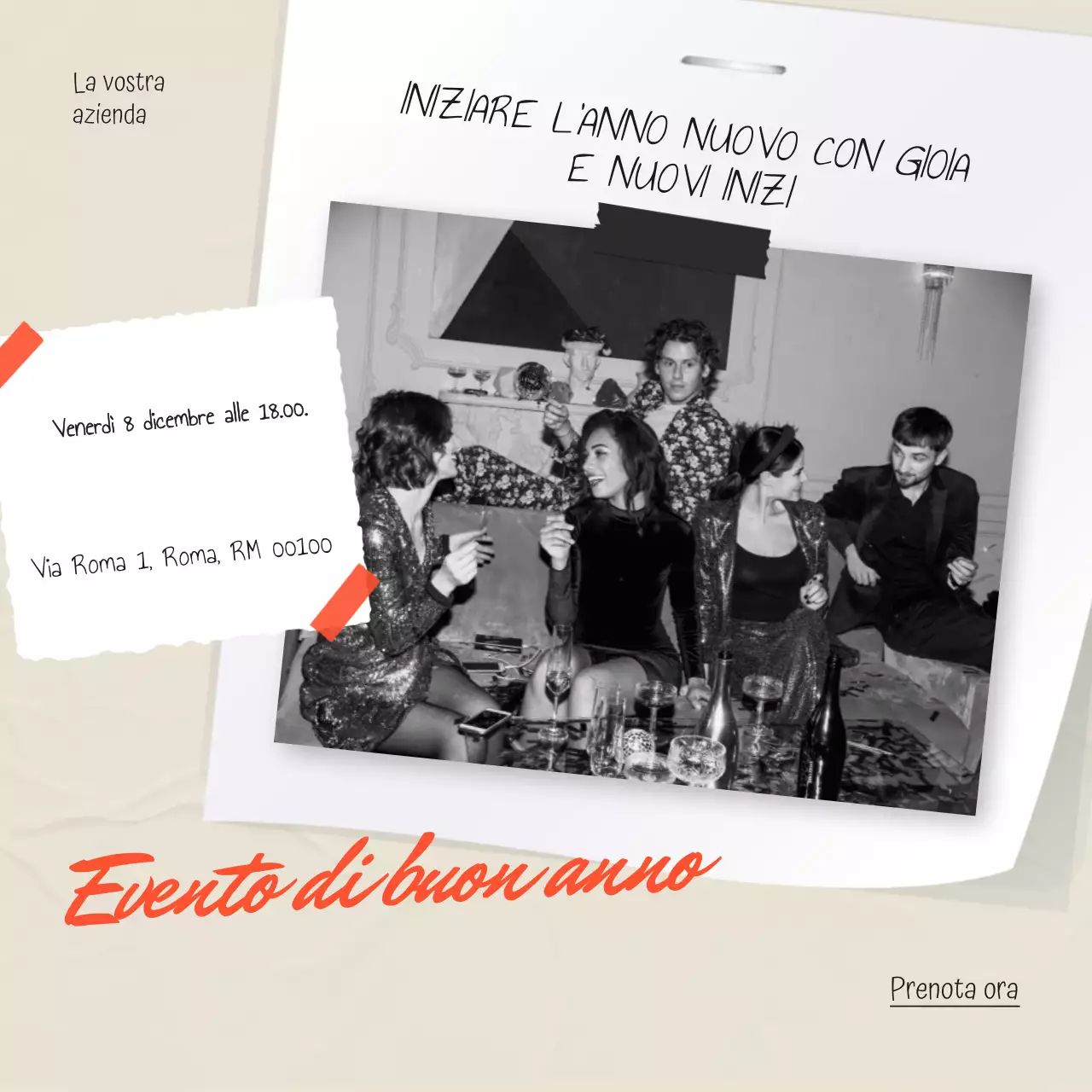 Evento moderno di Capodanno in beige e rosso sui social media