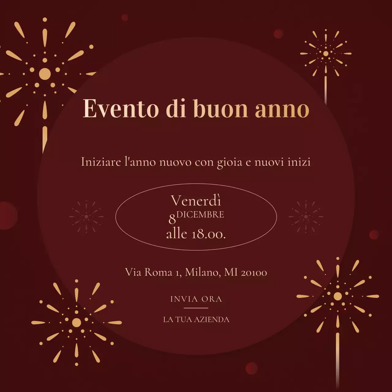 Evento di Capodanno minimalista moderno rosso e oro sui social media