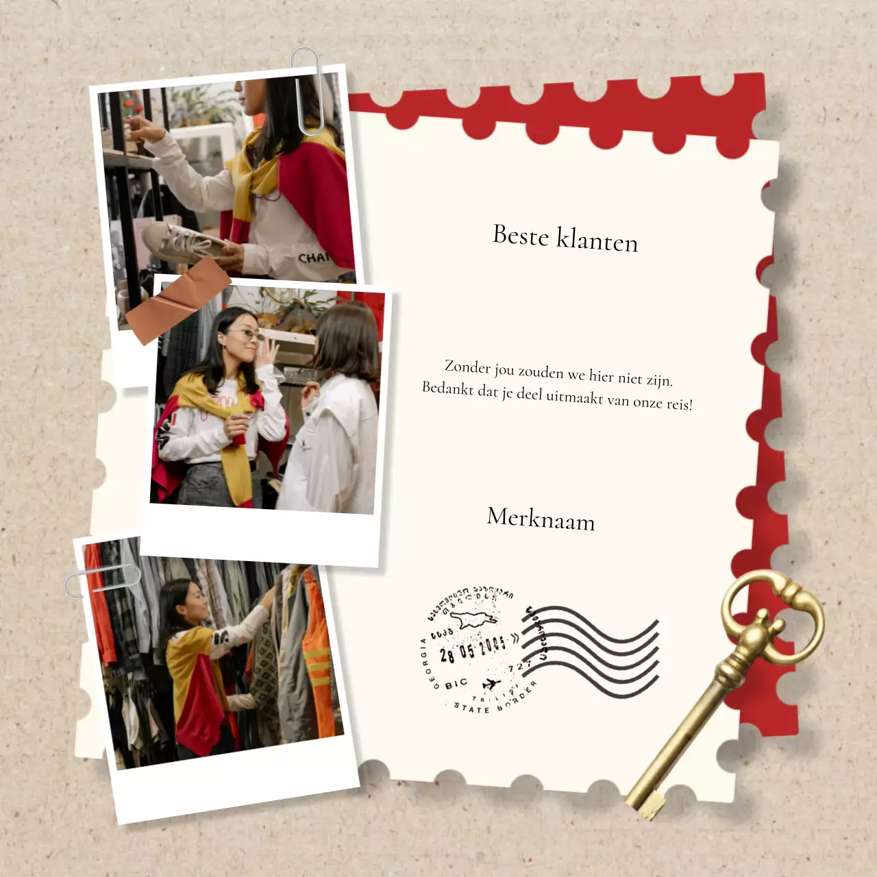 Beige en rood minimalistische moderne retail nieuwjaarsgroet social media vierkant