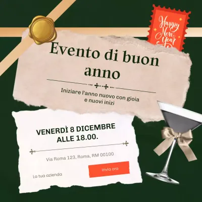 Social Media Square per l'evento di Capodanno moderno e minimalista verde e oro