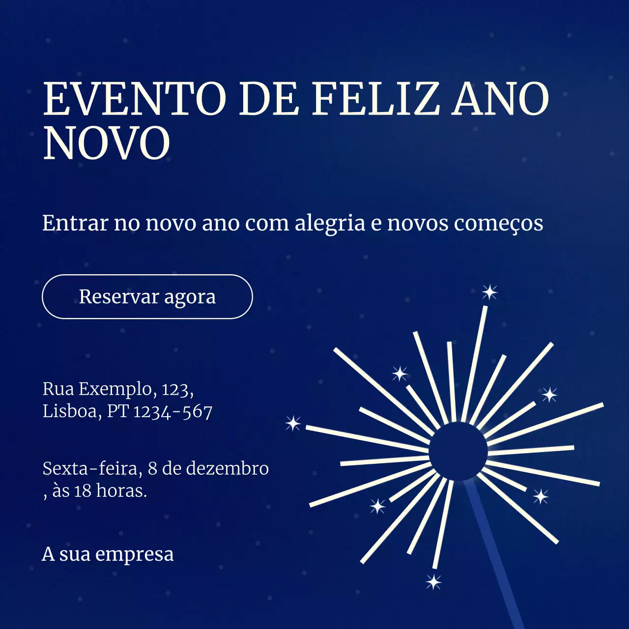 Quadrado para mídia social minimalista em azul e branco para evento de Ano Novo